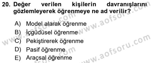 Sosyal Psikoloji 1 Dersi 2018 - 2019 Yılı (Final) Dönem Sonu Sınav Soruları 20. Soru