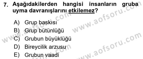 Sosyal Psikoloji 1 Dersi 2018 - 2019 Yılı (Final) Dönem Sonu Sınav Soruları 7. Soru