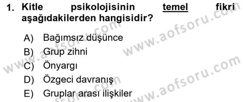Sosyal Psikoloji 1 Dersi 2018 - 2019 Yılı Yaz Okulu Sınav Soruları 1. Soru