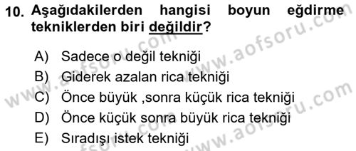 Sosyal Psikoloji 1 Dersi 2018 - 2019 Yılı Yaz Okulu Sınav Soruları 10. Soru