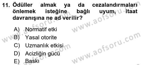 Sosyal Psikoloji 1 Dersi 2018 - 2019 Yılı Yaz Okulu Sınav Soruları 11. Soru