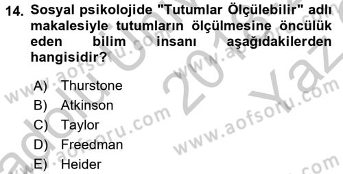 Sosyal Psikoloji 1 Dersi 2018 - 2019 Yılı Yaz Okulu Sınav Soruları 14. Soru