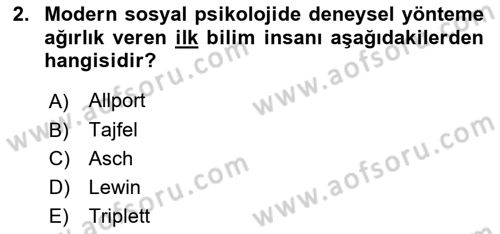 Sosyal Psikoloji 1 Dersi 2018 - 2019 Yılı Yaz Okulu Sınav Soruları 2. Soru