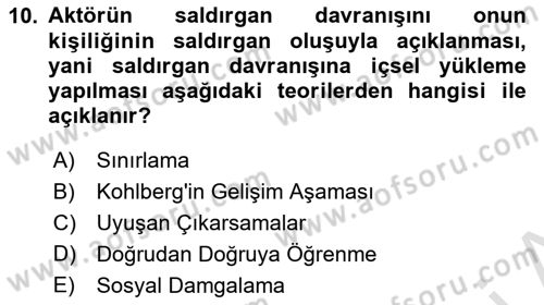 Sosyal Psikoloji 1 Dersi Ara Sınavı Deneme Sınav Soruları 10. Soru