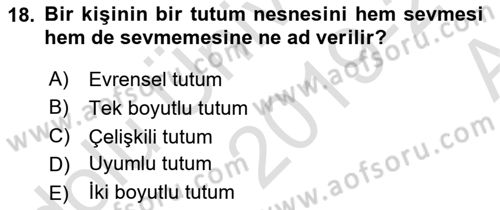 Sosyal Psikoloji 1 Dersi Ara Sınavı Deneme Sınav Soruları 18. Soru