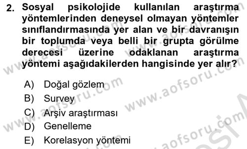 Sosyal Psikoloji 1 Dersi Ara Sınavı Deneme Sınav Soruları 2. Soru