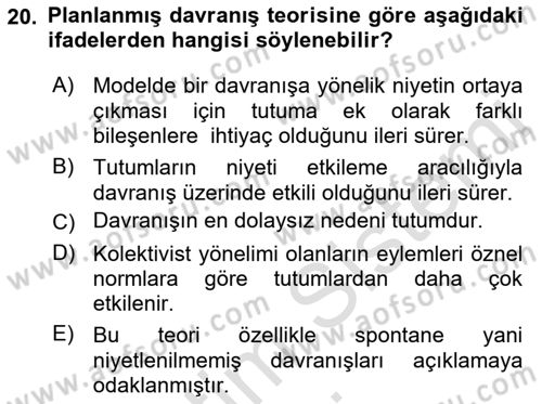 Sosyal Psikoloji 1 Dersi 2019 - 2020 Yılı (Vize) Ara Sınav Soruları 20. Soru