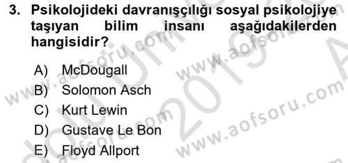 Sosyal Psikoloji 1 Dersi Ara Sınavı Deneme Sınav Soruları 3. Soru