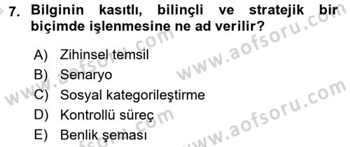 Sosyal Psikoloji 1 Dersi 2019 - 2020 Yılı (Vize) Ara Sınav Soruları 7. Soru