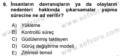 Sosyal Psikoloji 1 Dersi 2019 - 2020 Yılı (Vize) Ara Sınav Soruları 9. Soru