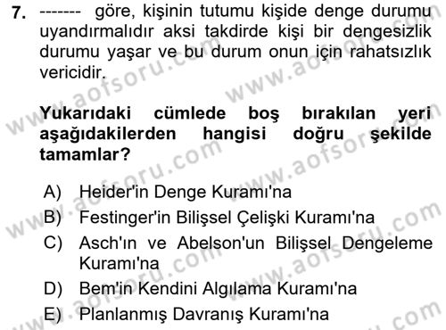 Sosyal Psikoloji 1 Dersi 2019 - 2020 Yılı (Final) Dönem Sonu Sınav Soruları 7. Soru