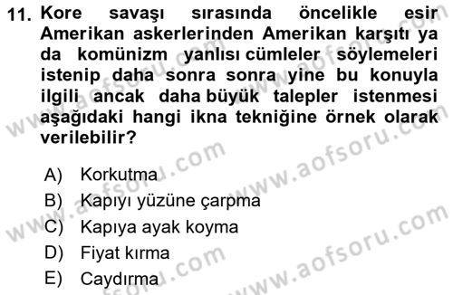Sosyal Psikoloji 1 Dersi 2020 - 2021 Yılı Yaz Okulu Sınav Soruları 11. Soru