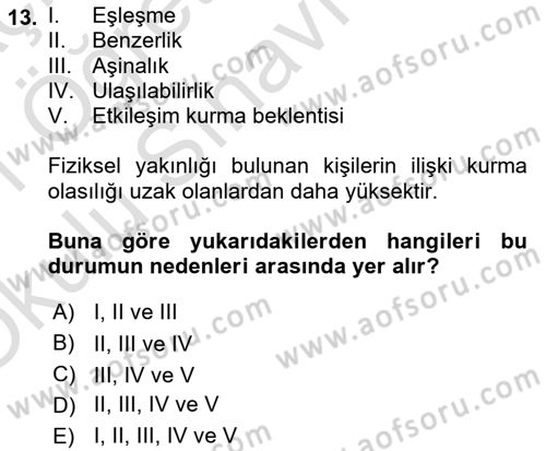 Sosyal Psikoloji 1 Dersi 2020 - 2021 Yılı Yaz Okulu Sınav Soruları 13. Soru