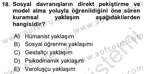Sosyal Psikoloji 1 Dersi 2020 - 2021 Yılı Yaz Okulu Sınav Soruları 18. Soru