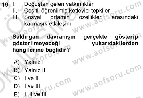 Sosyal Psikoloji 1 Dersi 2020 - 2021 Yılı Yaz Okulu Sınav Soruları 19. Soru