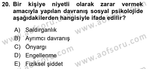 Sosyal Psikoloji 1 Dersi 2020 - 2021 Yılı Yaz Okulu Sınav Soruları 20. Soru