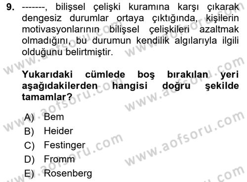 Sosyal Psikoloji 1 Dersi 2020 - 2021 Yılı Yaz Okulu Sınav Soruları 9. Soru