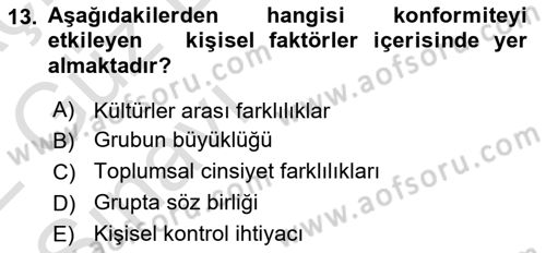 Sosyal Psikoloji 1 Dersi 2021 - 2022 Yılı (Vize) Ara Sınav Soruları 13. Soru