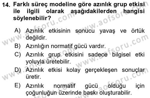 Sosyal Psikoloji 1 Dersi Ara Sınavı Deneme Sınav Soruları 14. Soru