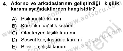 Sosyal Psikoloji 1 Dersi Ara Sınavı Deneme Sınav Soruları 4. Soru