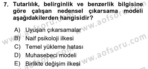 Sosyal Psikoloji 1 Dersi 2021 - 2022 Yılı (Vize) Ara Sınav Soruları 7. Soru