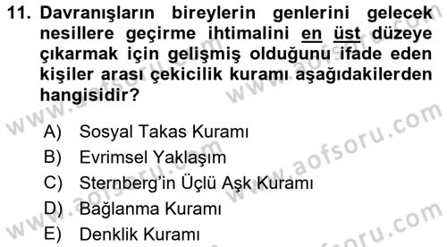 Sosyal Psikoloji 1 Dersi 2021 - 2022 Yılı (Final) Dönem Sonu Sınav Soruları 11. Soru