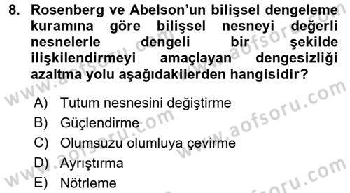 Sosyal Psikoloji 1 Dersi 2021 - 2022 Yılı (Final) Dönem Sonu Sınav Soruları 8. Soru