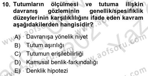 Sosyal Psikoloji 1 Dersi 2021 - 2022 Yılı Yaz Okulu Sınav Soruları 10. Soru