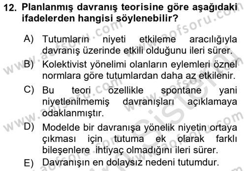 Sosyal Psikoloji 1 Dersi 2021 - 2022 Yılı Yaz Okulu Sınav Soruları 12. Soru