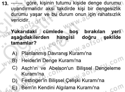 Sosyal Psikoloji 1 Dersi 2021 - 2022 Yılı Yaz Okulu Sınav Soruları 13. Soru