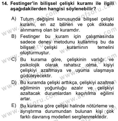 Sosyal Psikoloji 1 Dersi 2021 - 2022 Yılı Yaz Okulu Sınav Soruları 14. Soru