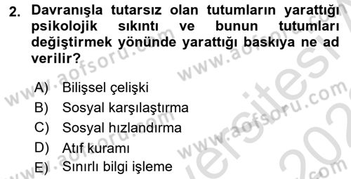 Sosyal Psikoloji 1 Dersi 2021 - 2022 Yılı Yaz Okulu Sınav Soruları 2. Soru