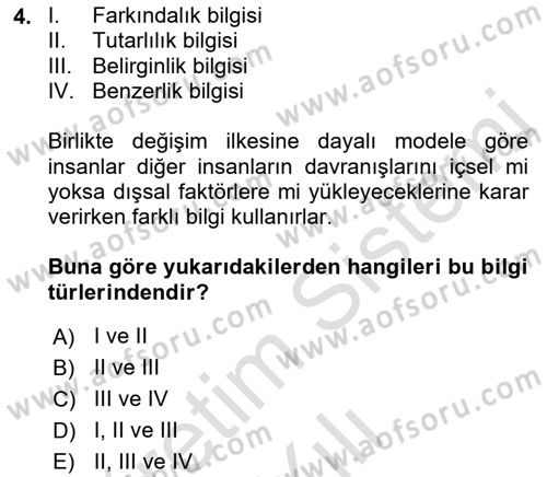 Sosyal Psikoloji 1 Dersi 2021 - 2022 Yılı Yaz Okulu Sınav Soruları 4. Soru