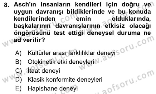 Sosyal Psikoloji 1 Dersi 2021 - 2022 Yılı Yaz Okulu Sınav Soruları 8. Soru