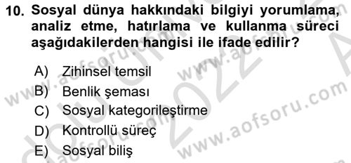 Sosyal Psikoloji 1 Dersi Ara Sınavı Deneme Sınav Soruları 10. Soru