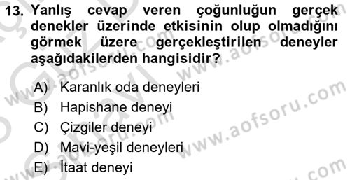 Sosyal Psikoloji 1 Dersi Ara Sınavı Deneme Sınav Soruları 13. Soru