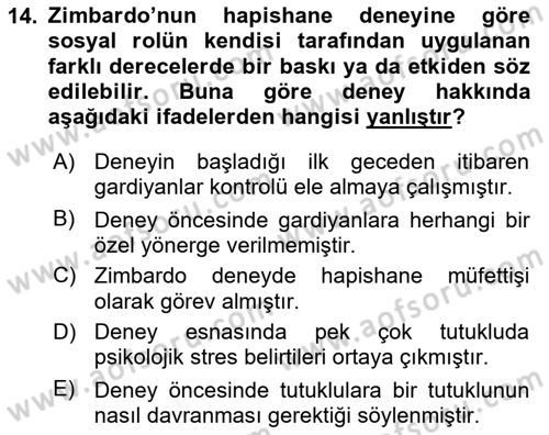 Sosyal Psikoloji 1 Dersi Ara Sınavı Deneme Sınav Soruları 14. Soru