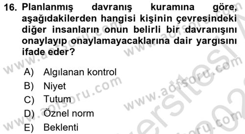 Sosyal Psikoloji 1 Dersi Ara Sınavı Deneme Sınav Soruları 16. Soru