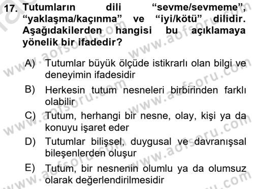 Sosyal Psikoloji 1 Dersi Ara Sınavı Deneme Sınav Soruları 17. Soru