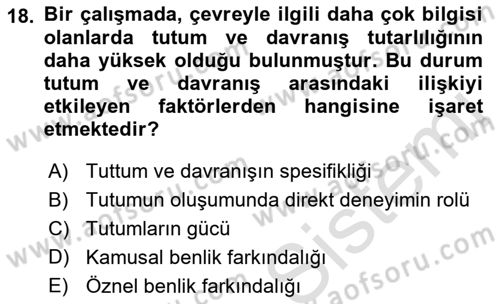 Sosyal Psikoloji 1 Dersi 2022 - 2023 Yılı (Vize) Ara Sınav Soruları 18. Soru