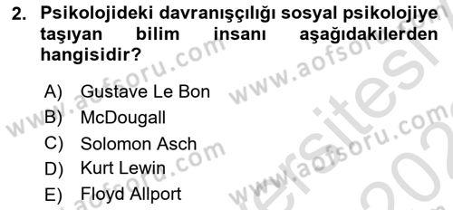 Sosyal Psikoloji 1 Dersi Ara Sınavı Deneme Sınav Soruları 2. Soru