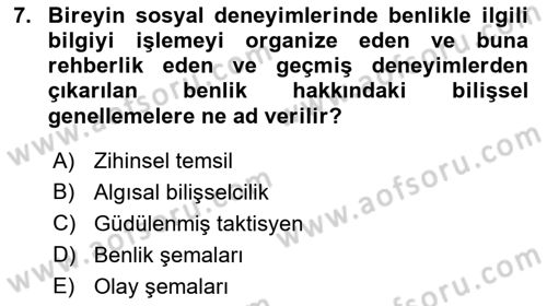 Sosyal Psikoloji 1 Dersi Ara Sınavı Deneme Sınav Soruları 7. Soru