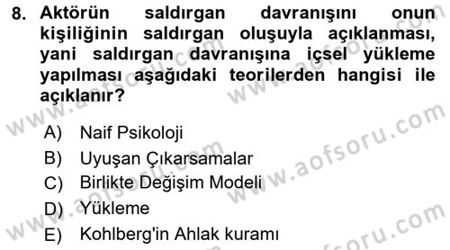 Sosyal Psikoloji 1 Dersi 2022 - 2023 Yılı (Vize) Ara Sınav Soruları 8. Soru