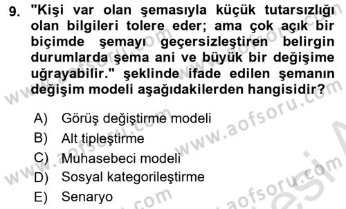 Sosyal Psikoloji 1 Dersi Ara Sınavı Deneme Sınav Soruları 9. Soru