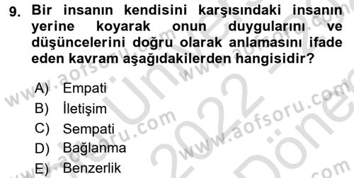 Sosyal Psikoloji 1 Dersi 2022 - 2023 Yılı (Final) Dönem Sonu Sınav Soruları 9. Soru