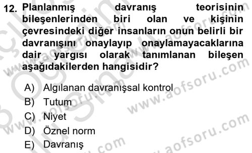 Sosyal Psikoloji 1 Dersi 2022 - 2023 Yılı Yaz Okulu Sınav Soruları 12. Soru