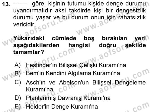 Sosyal Psikoloji 1 Dersi 2022 - 2023 Yılı Yaz Okulu Sınav Soruları 13. Soru