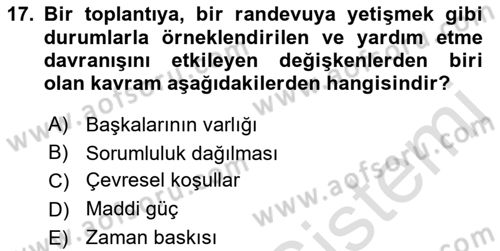 Sosyal Psikoloji 1 Dersi 2022 - 2023 Yılı Yaz Okulu Sınav Soruları 17. Soru