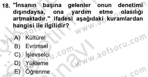 Sosyal Psikoloji 1 Dersi 2022 - 2023 Yılı Yaz Okulu Sınav Soruları 18. Soru