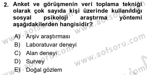 Sosyal Psikoloji 1 Dersi 2022 - 2023 Yılı Yaz Okulu Sınav Soruları 2. Soru